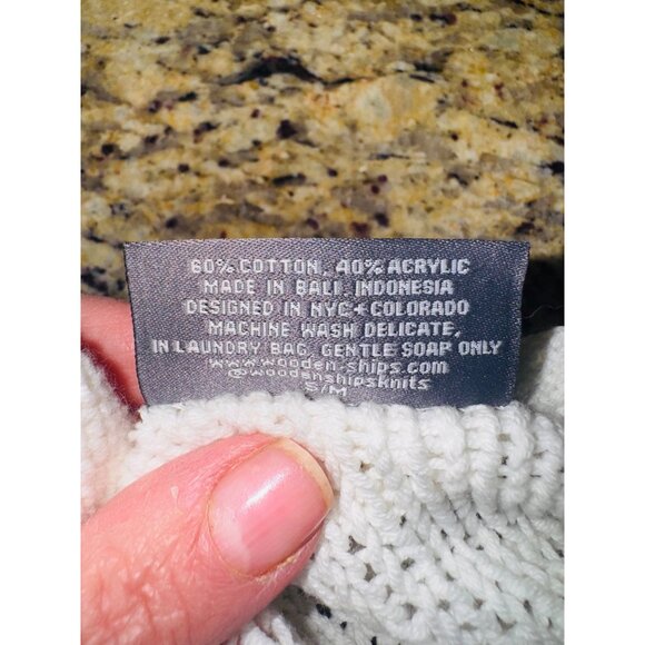 Wooden Ships Paola Buendia Womens Open Knit Sweater L White Cotton Boho Beach - Picture 7 of 7